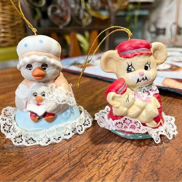 Vintage Jasco Caring Critters Chimers Bell Christmas Ornaments Set of 2 - Picture 1 of 8